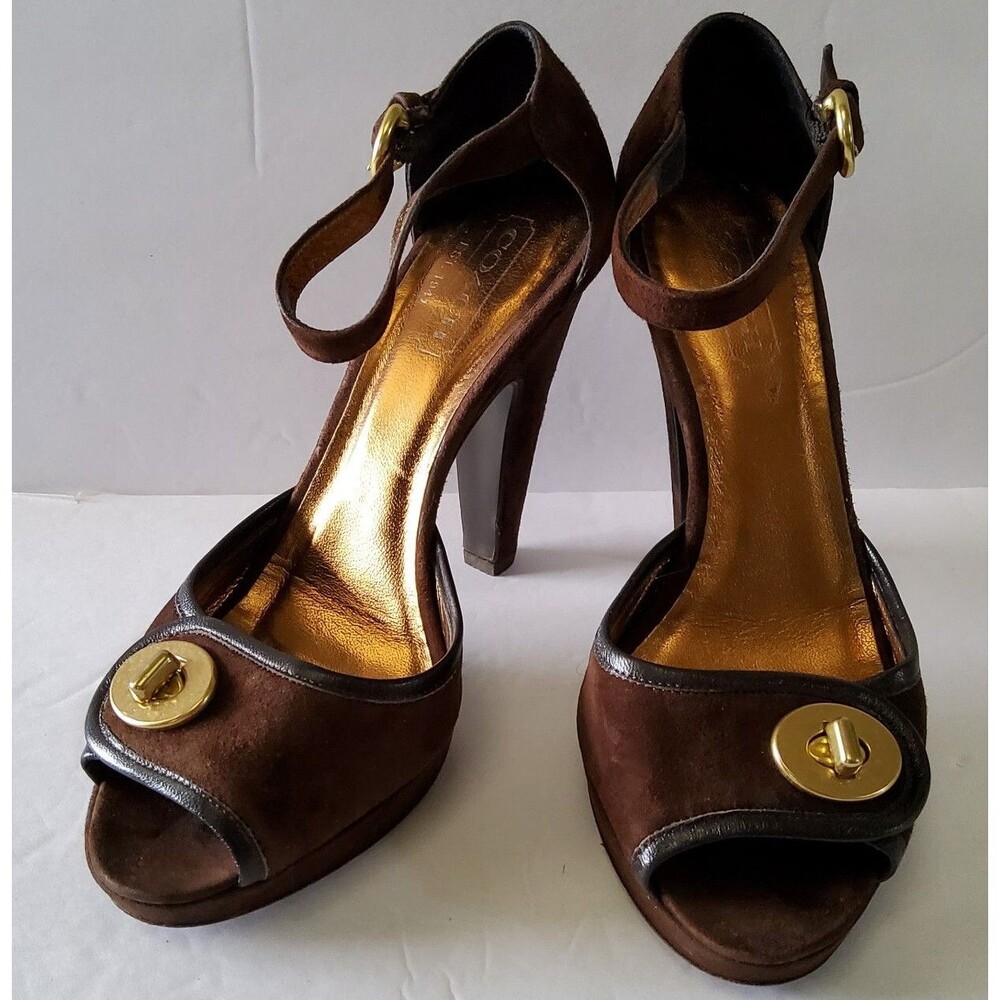 Coach Women's Darleen Suede Turnlock Buckle Ankle Strap Heels Shoes Size 6.5B - Picture 1 of 9